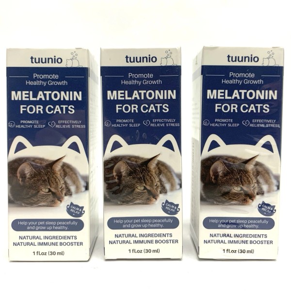 tunnio New! Natural MELATONIN for Cats *3 Bottles/1 oz Each*