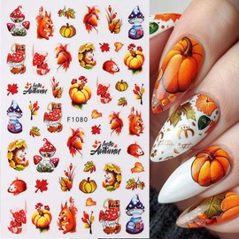 8 Sheets Fall Leaves Nail Art Stickers 3D Pumpkin Autumn Maple Leaves Sunflower Design Decals Thanksgiving Day Nail Art Stickers DIY Manicure Decoration Accessories for Women Nail Decorations