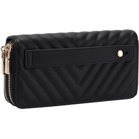 B BRENTANO B BRENTANO Vegan Leather Double Zipper Pocket Wallet with Grip Hand Strap (Chevron Embroidered Black)