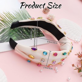 Avxdbr Rhinestone Knotted Headband Jeweled Knotted Headbands Crystal Beaded Wide Top Knot for Women Hair Accessories Fashion Gift (Beige)