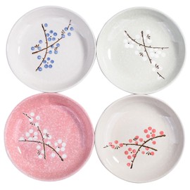 Juego de 4 platos de cerámica de estilo japonés – Platos de cena de inspiración asiática de 7 pulgadas con 4 patrones únicos, aptos para microondas y lavaplatos, diseños artesanales hechos a mano,