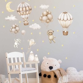 WANDKIND Hot Balloons Animals V396 Wall Sticker Children's Room Hand Drawn Sticker Nursery Wall Sticker Baby Room Bear Rabbit (100 x 100 cm)