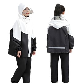 Moerstar Raincoat, Kids Top and Bottom Set, Poncho, Rain Suit, For Children, Girls, Boys, Kappa, Elastic Sleeves, Compatible with School Bags, Transparent Window, Windproof, Waterproof, High Neck, For