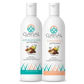 Claylal Professional | Shampoo y Acondicionador Post keratina 250ml c/u | Sin Sal | Tratamiento Post Alaciado con Cacao, Bambú y Aceite de Argán | Hidrata, Repara y Prolonga el Alaciado