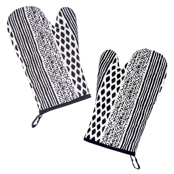 Lashuma Cooking Gloves Pair Black White 2 x Oven Gloves