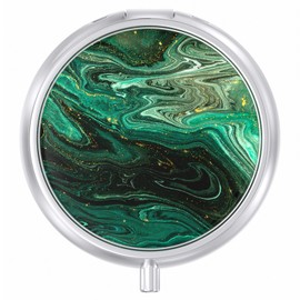 Aiawoxc Pill Case, Cute Travel Pill Box for Purse, Moisture ​Proof Small Pill Holder, Portable Pocket Pill Organizer Dispenser ​to Hold Vitamins, Cod Liver Oil and Supplements(Green Ocean Marble)