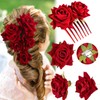 ASTRYAS 4 Pieces Rose Flower Hair Clip Red Rose Bridal