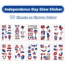 70PCS 4th of July Decorations Temporary Tattoos，Red White and Blue Party Supplies，Fourth of July Glow in The Dark Sticker Patriotic Party Decorations Favors Supplies Independence Day Memorial Day Decorations