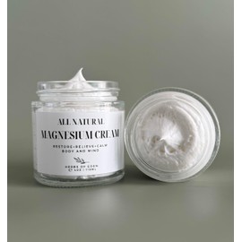 Organic Magnesium Cream | Pure All Natural Nighttime Moisturizer for Sleep Extra Strength for Deep Relief and Tranquility | For All Ages | Hormone Safe Toxin Free Glass Jar | Family Owned Made in USA