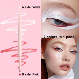 VavaSans Gel Eyeliner Mechanical Pencil White and Pink Dual Ended Two Color Retractable Eye Liner Pigmented Smooth Creamy Textured Waterproof Smudge Proof Long Lasting Makeup