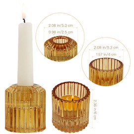 CHOCSTAY Reversible Candle Holder Set of 3 for Votive Candles, Taper Candles, Tealight Candles, and LED Candles, Amber Glass Candle Holder, Candlestick Holders for Wedding, Dinner, Party, Home Decor