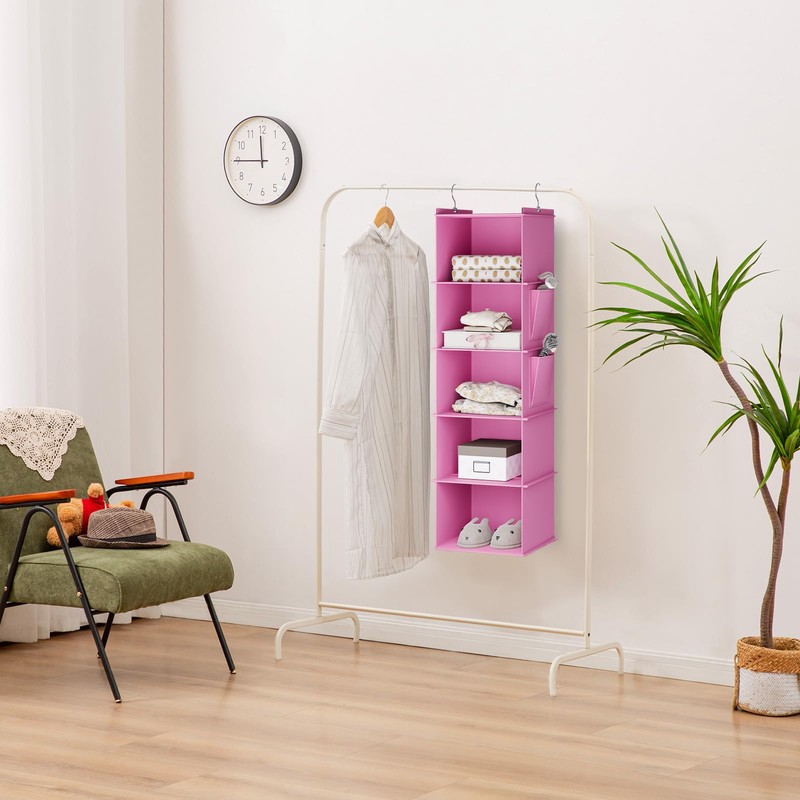 YOUDENOVA Hanging Closet Organizer, 5-Shelf Closet Hanging Storage Shelves, Light