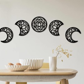 Pack of 5 Moon Phases Wall Decoration, Moon Wood Boho Wall Decoration, Moon Wall Decoration, Wooden Wall Decoration, Moon Art Decoration, Wall Hanging for Bedroom, Dining Room, Living Room, Office,