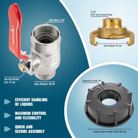 Poppstar IBC Outlet Tap for IBC Container with Geka System Coupling (3/4 Inch) IBC Adapter with Water Tank Lid and Hose Connection