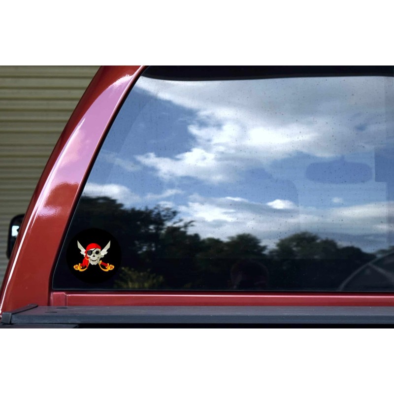 StickerTalk Colorful Jolly Roger Flag Circle Vinyl Sticker, 4 inches