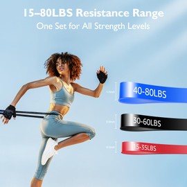 FitBeast Resistance Bands Set, Pull Up Bands with Gloves, Door Anchor & Carry Bag for Strength Training, Calisthenics, Yoga, Mobility, Home Workouts – Men & Women (3-Piece Set 15-80 lbs)