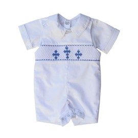 Carouselwear Baby Boys Christening Baptism Outfit Hand Smocked Shortall Romper Size New Born White