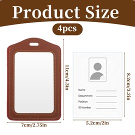 Yuanchu 4 Pcs Leather ID Badge Holders, Vertical Double-Sided Clear Card Holders Waterproof Name Badge Reel for Office Staff Employees ID Credit Cards(Black, Brown)