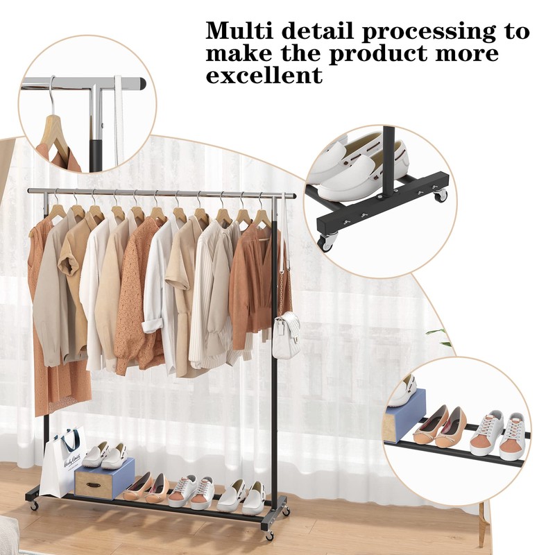 Buzowruil Metal Rolling Clothing Rack Adjustable Freestanding Garment Organizer with