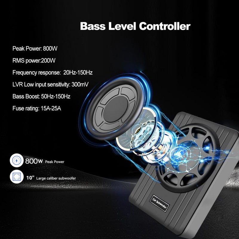 litillbuly 10 Inch 800W Car Subwoofer,Slim Under Seat Car Subwoofer