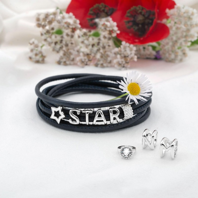 CHAMOON® Women's Star Charm Pendant 925 Sterling Silver Leather Bracelet,