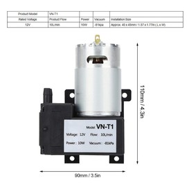Vacuum Pump, 12V Mini Air Pump, 10L/min VN-T1 Micro DC Vacuum Pump, Low-Noise 81kpa Negative Pressure Pump, Industrial Accessory (DC12V)