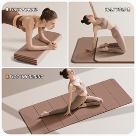 PAIDU Foldable Fitness Yoga Mat | 2/5" (10MM) Extra Thick | SGS Certified Non-Slip TPE | 76x26" Extra Long-Wide | Portable & Easy Store | for Yoga, Pilates, Home Gym & Full-Body Workouts (Brown + apricot)