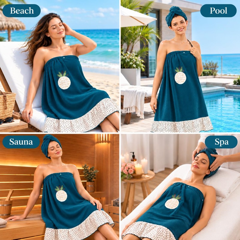 Bonahora Towel Wrap for Women (S-XL), Lightweight Spa Bath Wrap