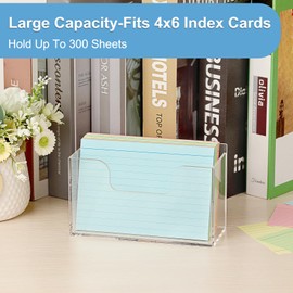 BTSKY 1 Pack Acrylic Index Card Holder Display Stand - 4X6 Inch Notecard Box Recipe Organizer, Clear Index Card Case for Office Desk Recipe Notecard Storage Box, Photo Holder Organizer