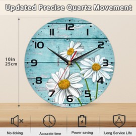 DEMACYA Daisy Flowers Wall Clock Vintage Wooden Wall Clock Silent Non-Ticking Battery Operated Arabic Numerals Wall Clocks Decorative for Kitchen, Office, Classroom 10 Inch