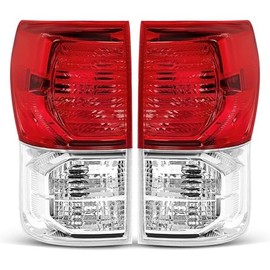 HECASA Pair Tail Light Compatible with 2007-2013 Toyota Tundra Pickup Halogen Rear Brake Tail Lamp Assembly Replacement for TO2800183 TO2800165 (Red Lens+Clear Lens+Chrome Housing)