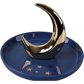 ChezMax Ceramic Moon Jewelry Tray Rings Dish Necklaces Earrings Holder Display Organizer Bracelets Plate Decoration