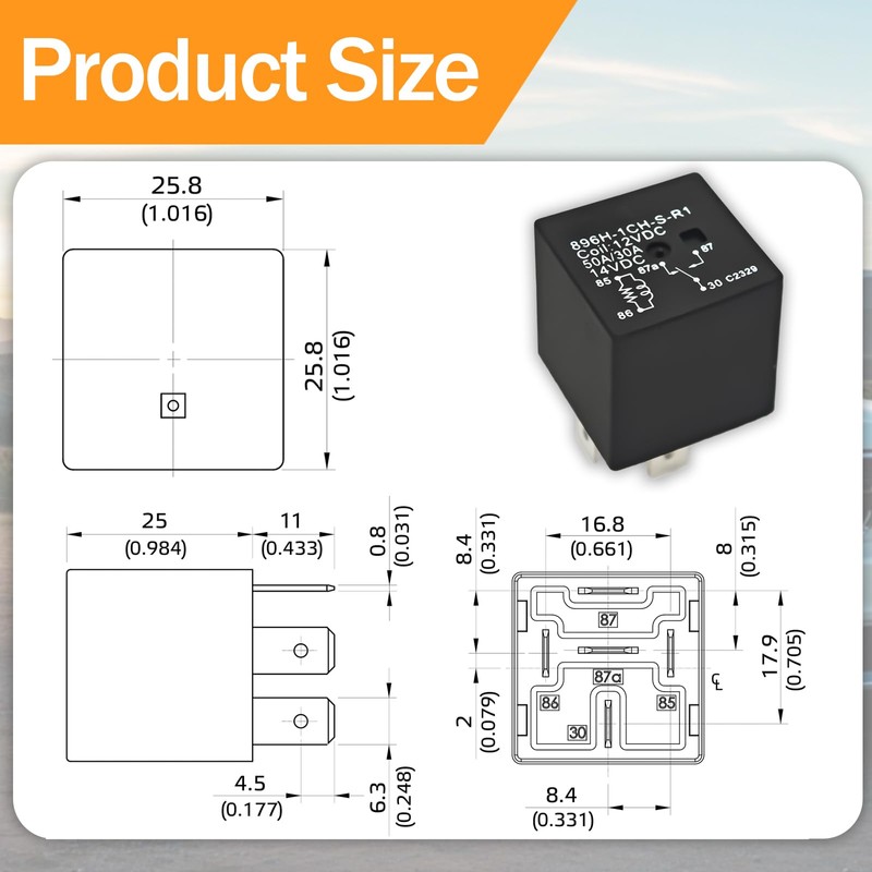 896H-1CH-S-R1 Automotive Relay (Pack of 2) - 12VDC 50AMP 5-Pin