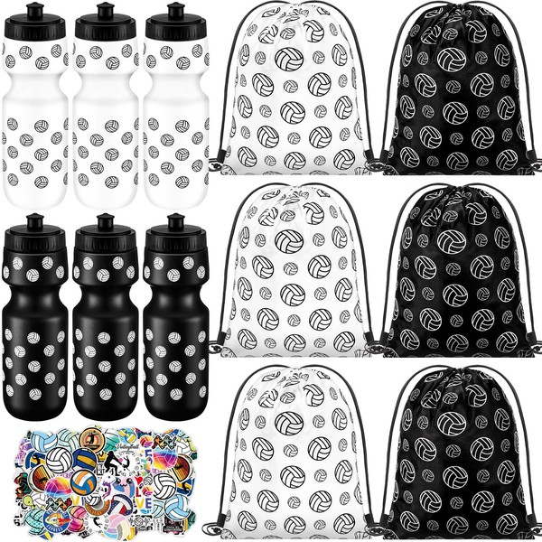Skybooly 12 Pcs 24 Oz Volleyball Water Bottle Bulk Drawstring