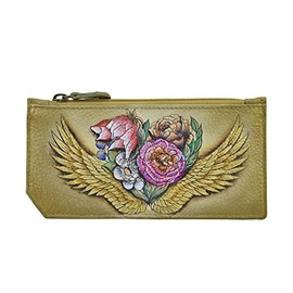 ANGEL WINGS ARTWORK: Each pouch is hand-painted to create an art piece inspired by nature and vintage themes. Cradled by gold angelic wings, it features a colorful array of flowers such as the carnation painted on a gold backdrop