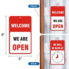 AVCMOTO Open Signs for Business with Suction Cups, “We Will Be Back - Welcome We are Open" Be Back Sign with Clock, Business, Retail Store. Coffee Shops, Bars, Etc.7.75" x 4.75" Plastic (Red)