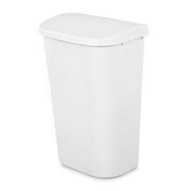 Sterilite 11.3 Gallon D Shape Flat Side Lift Top Lid Wastebasket Trash Can for Kitchen, Home Office, and Garage, or Workspace, White
