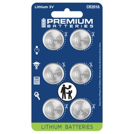 Premium Batteries CR2016 Battery 3V Coin Cell Child-Safe (6 Pack)