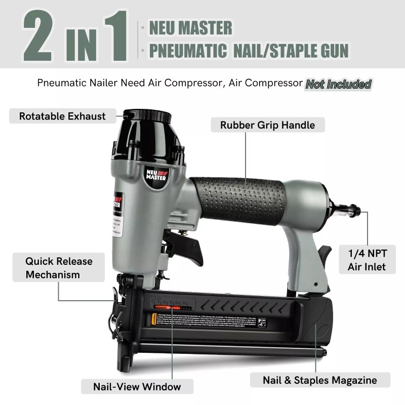 NEU MASTER Pneumatic Brad Nailer, 2 in 1 Nail Gun