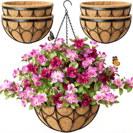 nongcunren 4 Pack 14 Inch Hanging Planters for Outdoor Plants，Large Wire Flower Hanging Basket with Coco Liners for Balconies, Patios, Porch, Terraces Decor