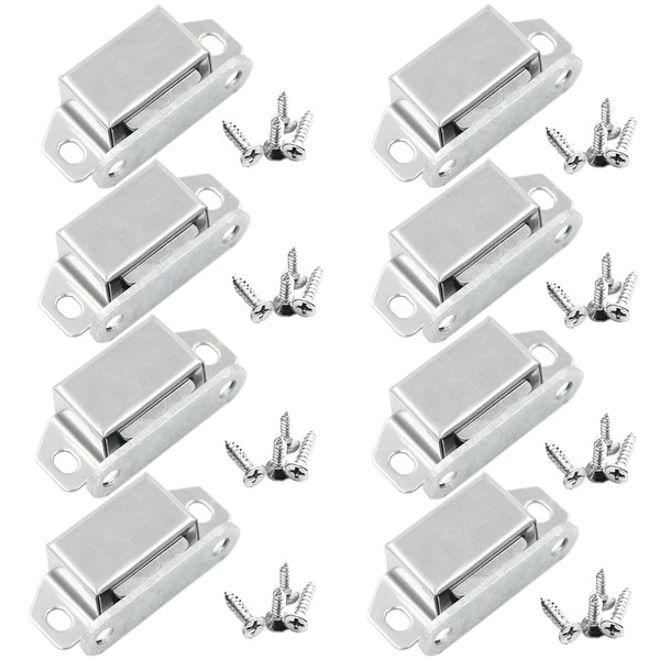 YUQI® Small Magnetic Catch Stainless Steel Magnetic Catch Latch Door Clasp Magnetic Door Catch for Furniture Door Cabinet Cupboard (8 Pcs) (Improve Screws) (Improve Packaging)