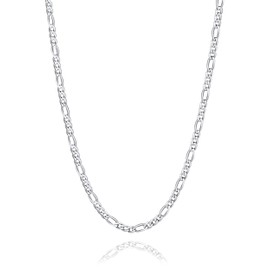 [PROSTEEL] Chain Necklace, Men's, Women's, 925 Silver, Curb Necklace, Figaro Chain, Hypoallergenic, Width 0.1 inch (3 mm/5 mm), 13.8 - 27.6 inches (35 - 70 cm), Thin (Silver/Gold), Sterling Silver