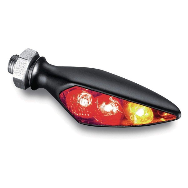 Kuryakyn 2854 Motorcycle Lighting Accessory: Kellermann Rhombus S DF Dark, LED Running/Turn Signal/Blinker/Brake Light with Smoke Lens, Red/Red/Amber, Rear Right, Satin Black, Pack of 1