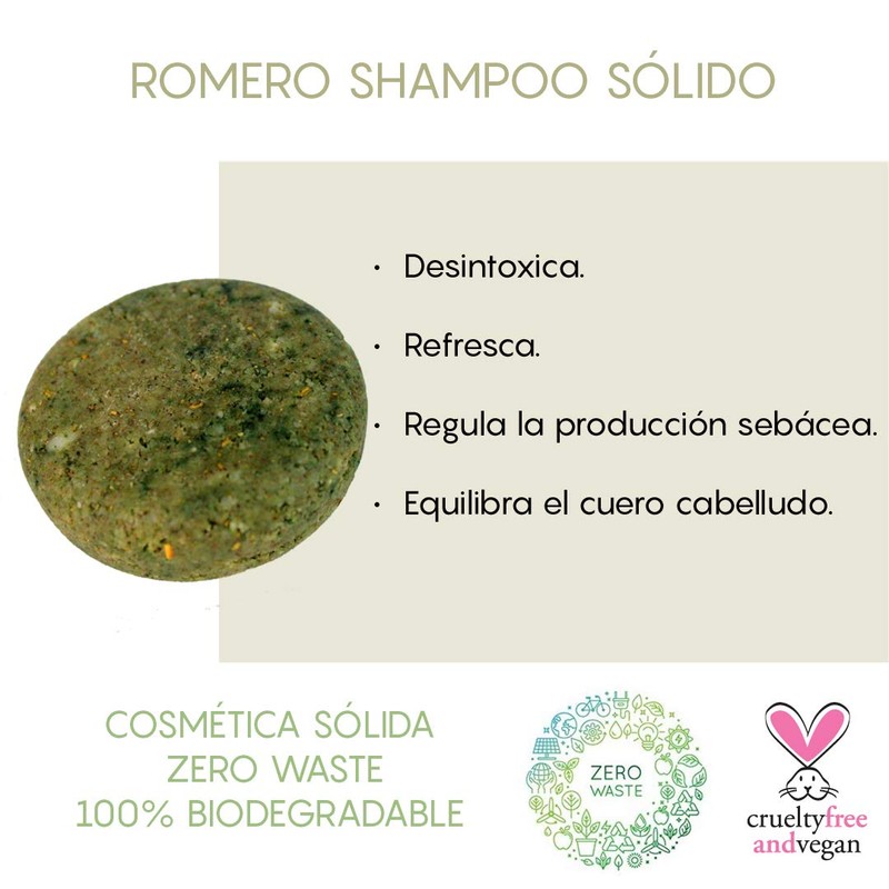 Romero Shampoo Sólido Orgánico 2 en 1 Cabello Graso con