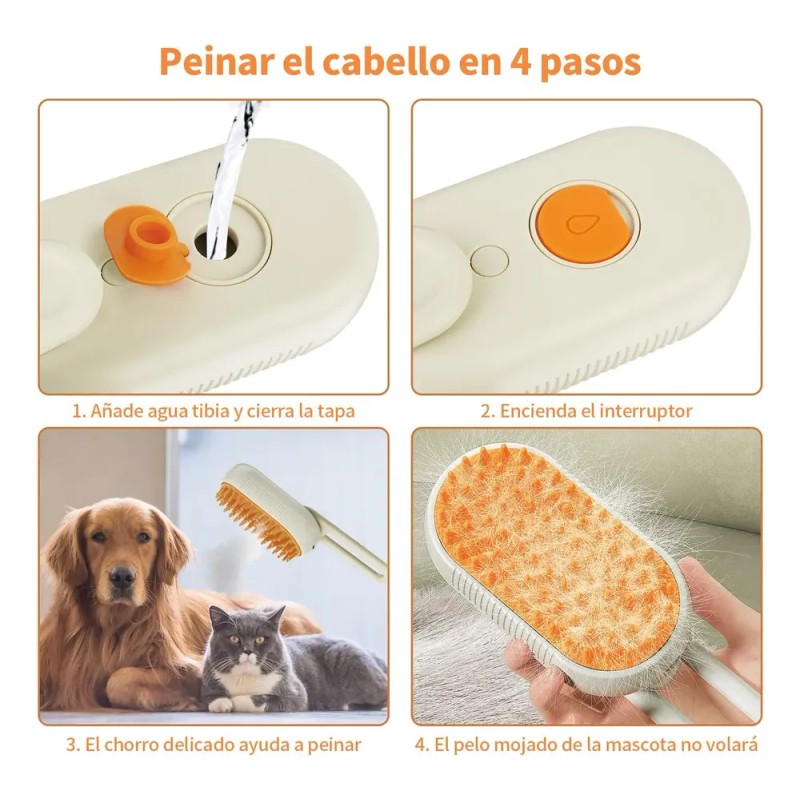Cepillo De Vapor Para Gato Perro Mascota Peine Baño Masaje