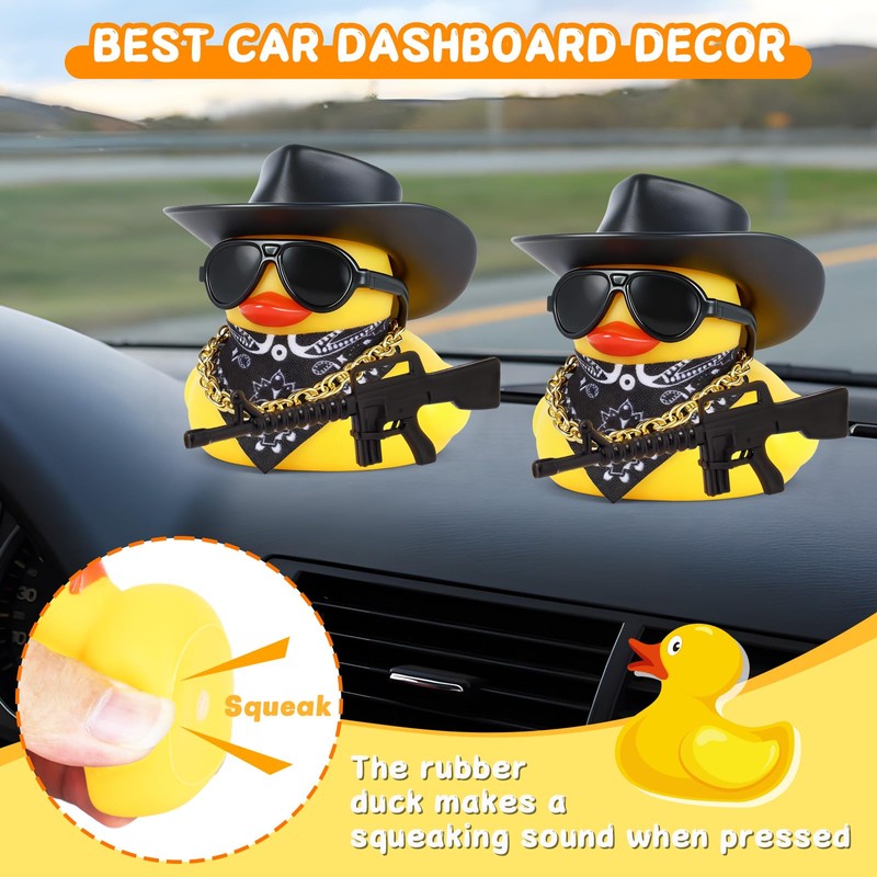 Jyeennar Rubber Duck Car Dashboard Decor - Black Cowboy Hat,