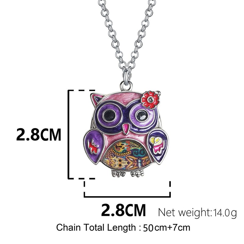 NEWEI Cute Enamel Owl Necklace Pendant for Women Jewelry Gifts