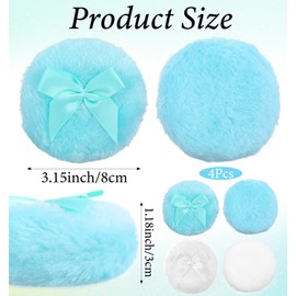Large Fluffy Powder Puff, 4PCS Large Soft Puffs Washable Reusable, Velour Makeup Puffs for Face and Body, Round White Blue Loose Powder Applicator