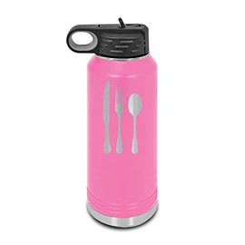 Kitchen Set Utensils Logo Laser Engraved Water Bottle Customizable Polar Camel Stainless Steel with Straw - utensils knife fork spoon Pink 32 oz