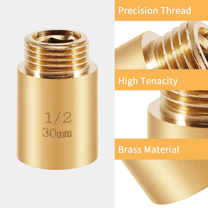 Brass Tap Extension, 30 mm x 1/2 Inch, DN15 Thread